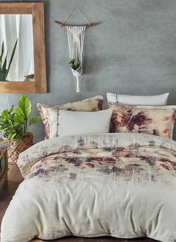 Ecocotton Demre Dekbedovertrekset 100% Linnen Digitaal Bedrukt Beige 240x220 Cm