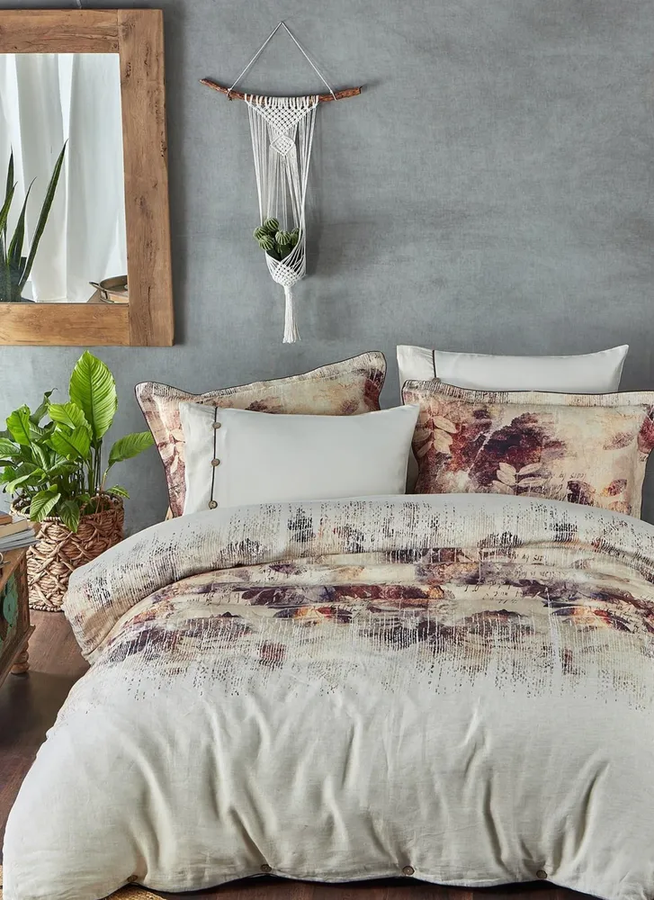 Ecocotton Demre Dekbedovertrekset 100% Linnen Digitaal Bedrukt Beige 240x220 Cm