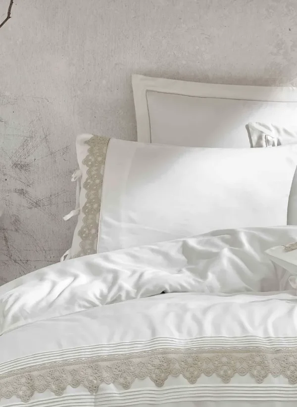 Ecocotton Azra Dekbedovertrek Set 100% Biologisch Katoen Satijn Guipure Crème 240x220 Cm