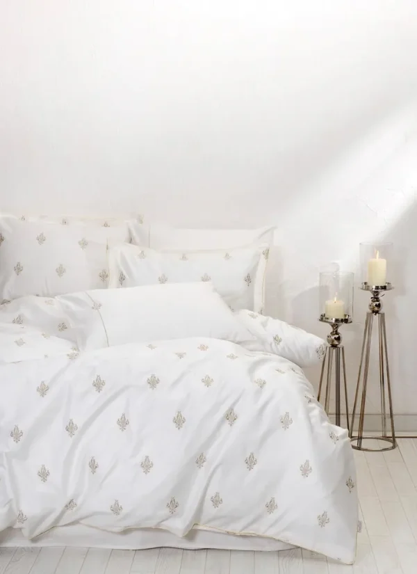 Ecocotton Aslışah Dekbedovertrek set 100% Biologisch Katoen Satijn Geborduurd Wit 240x220 Cm