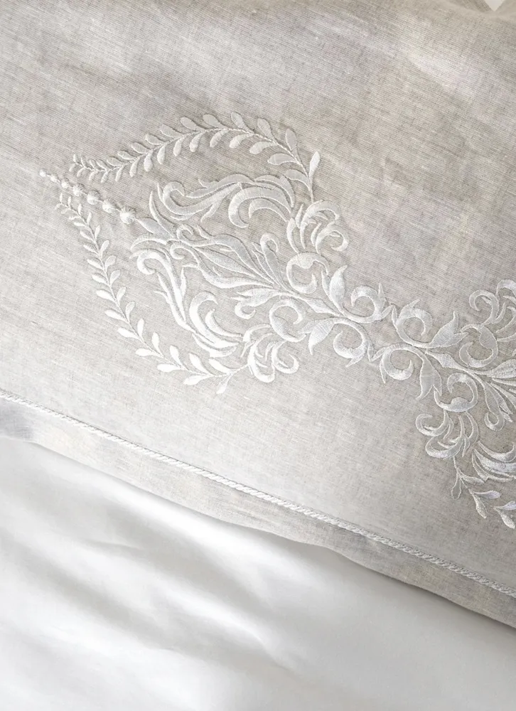 Ecocotton Hanzade Dekbedovertrek Set 100% Organisch Katoen Satijn Linnen Geborduurd Zilver 240x220 Cm - Afbeelding 4