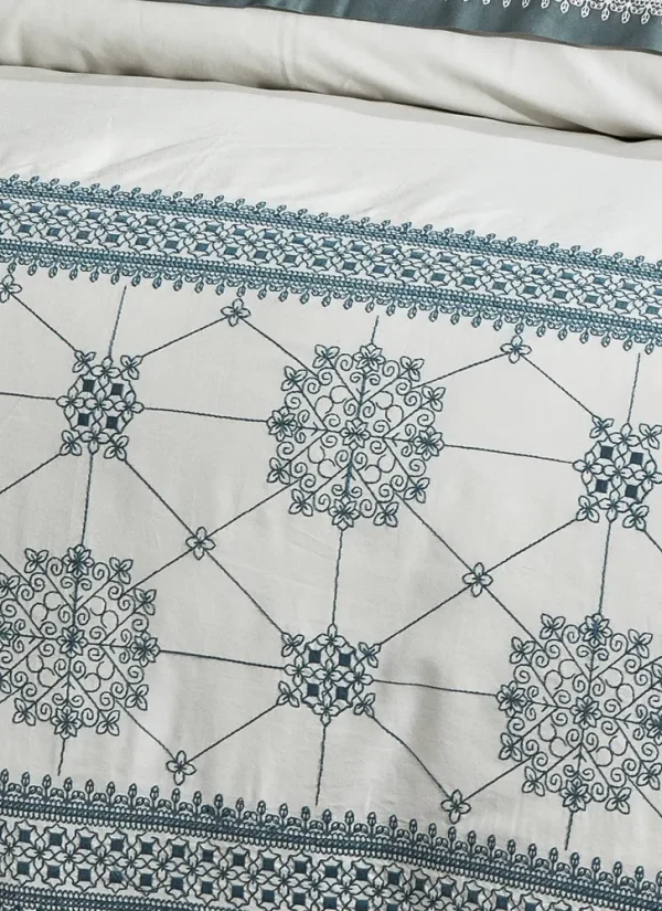 Ecocotton Belis Dekbedovertrek set 100% Biologisch Katoen Satijn Geborduurd Groen 240x220 Cm
