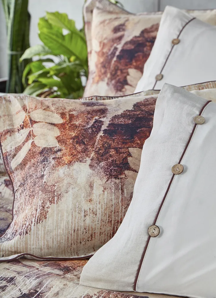 Ecocotton Demre Dekbedovertrekset 100% Linnen Digitaal Bedrukt Beige 240x220 Cm - Afbeelding 1