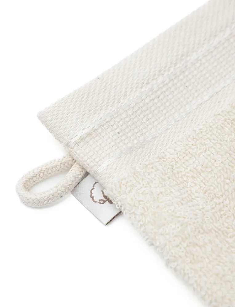 Ecocotton Washandje 100% Katoen Set van 2 Gestreepte-Dichte Rand Crème 15x20 cm - Afbeelding 2