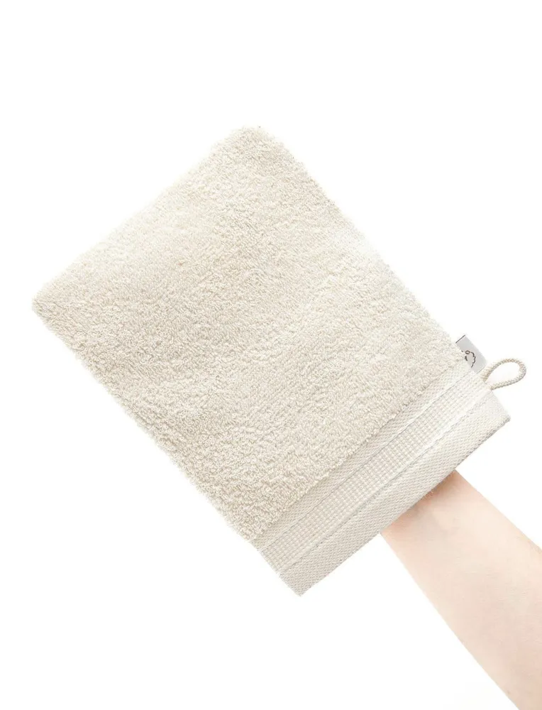 Ecocotton Washandje 100% Katoen Set van 2 Gestreepte-Dichte Rand Crème 15x20 cm - Afbeelding 5