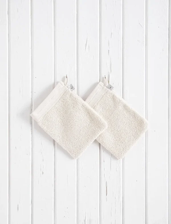 Ecocotton Washandje 100% Katoen Set van 2 Crème 15x20 cm