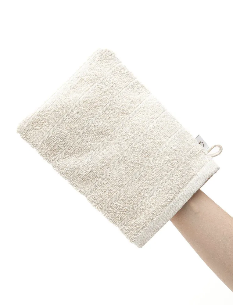 Ecocotton Washandje 100% Katoen Set van 2 Gestreepte-Dichte Rand Crème 15x20 cm - Afbeelding 4