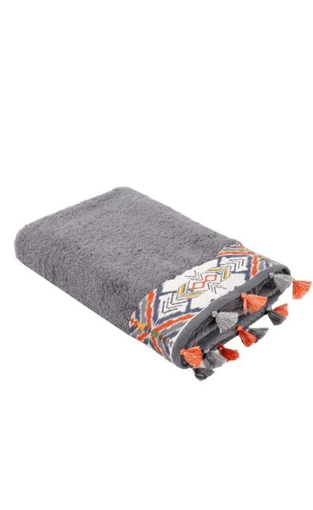 Ecocotton Pamira Handdoek 100% Biologisch Katoen Met kwastjes Bedrukt Antraciet 50x90 cm - Afbeelding 1