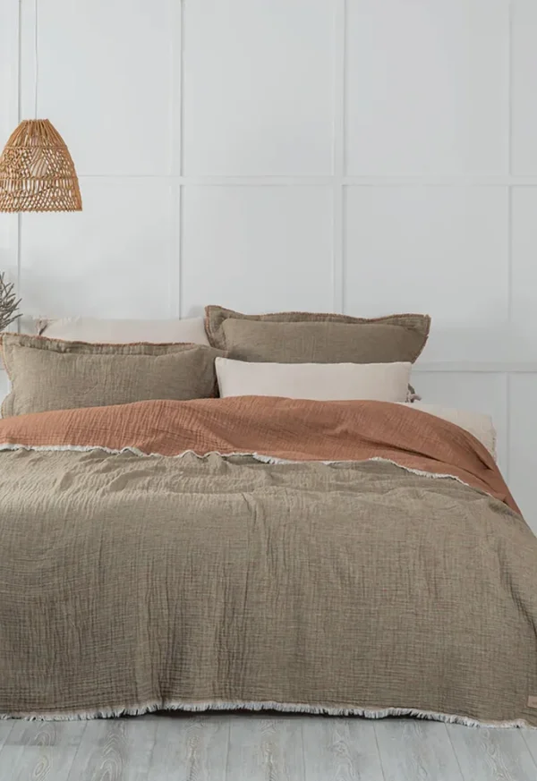 Ecocotton Muna Tweepersoons Sprei Set 100% Organisch Katoen Inject Groen-Terra 220x240cm