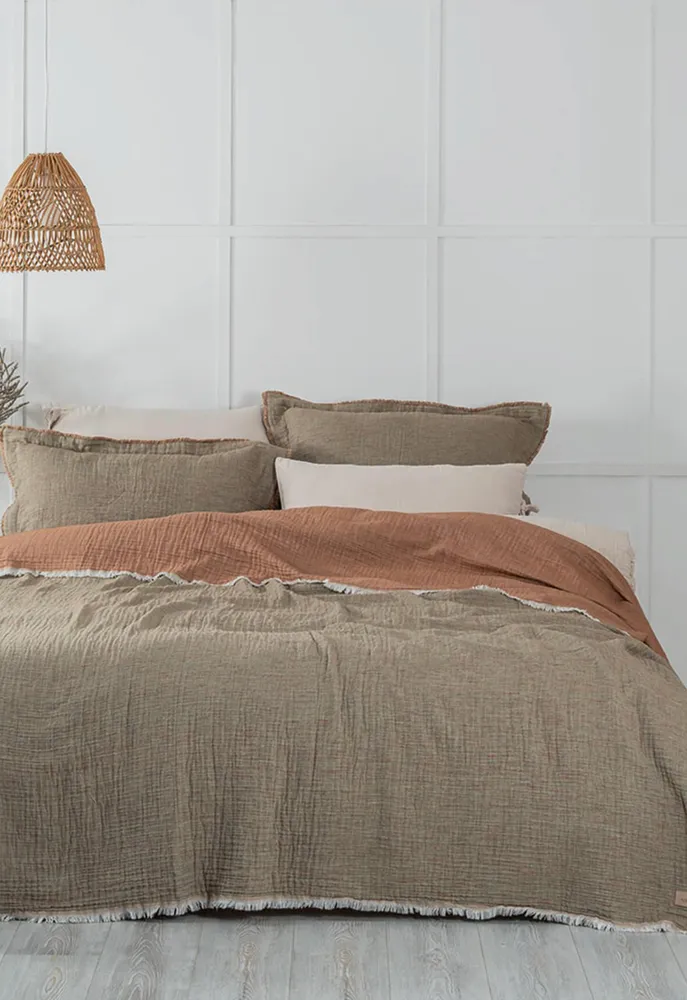 Ecocotton Muna Tweepersoons Sprei Set 100% Organisch Katoen Inject Groen-Terra 220x240cm