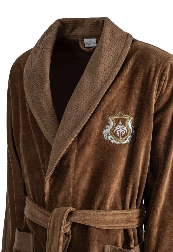 Ecocotton Farah Familie Badjas Set 100% Biologisch Katoen Geborduurd Groen/Bruin - M/L - Afbeelding 2