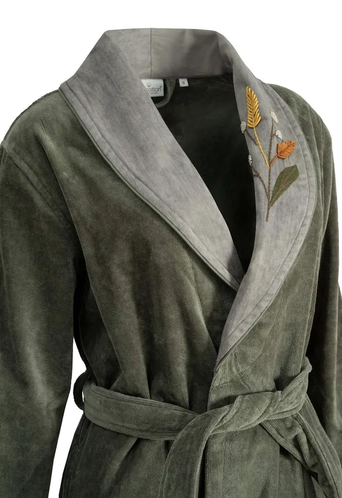 Ecocotton Farah Familie Badjas Set 100% Biologisch Katoen Geborduurd Groen/Bruin - M/L - Afbeelding 1