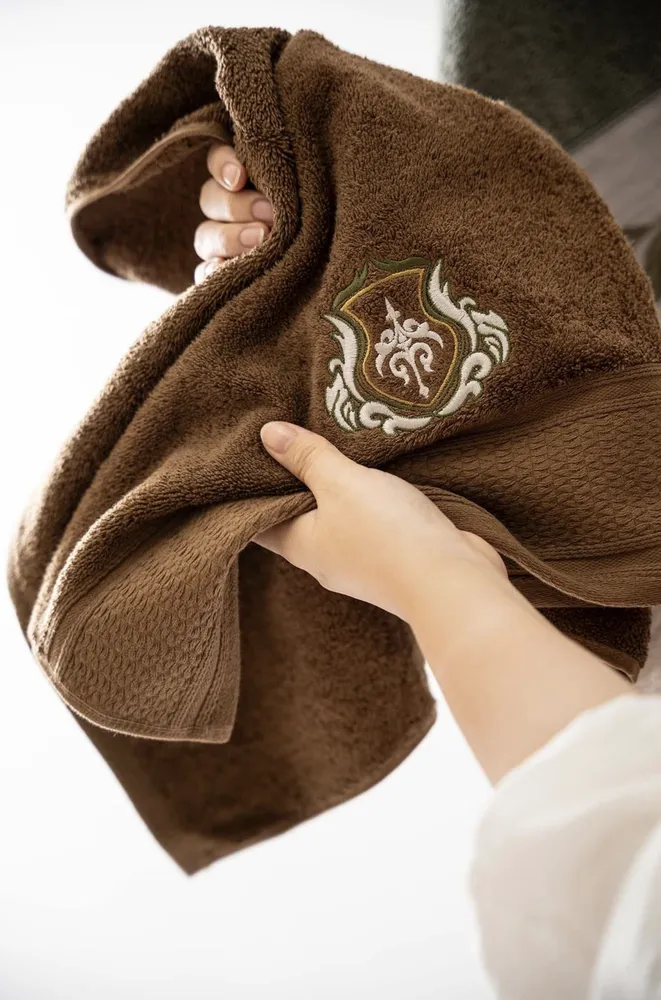 Ecocotton Farah Familie Badjas Set 100% Biologisch Katoen Geborduurd Groen/Bruin - M/L - Afbeelding 3