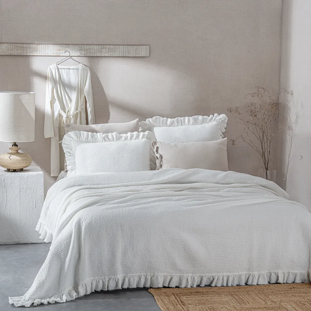 Ecocotton Dina Tweepersoons sprei Set 100% Organisch Katoen Crème 240X260cm - Afbeelding 1