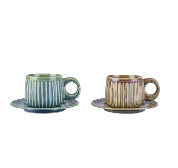 Karaca Arthur Groen & Blauw theekopjes set voor 2 personen, 260 ml