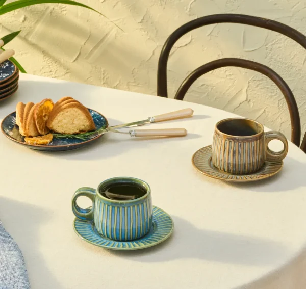 Karaca Arthur Groen & Blauw theekopjes set voor 2 personen, 260 ml
