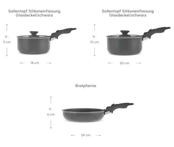 Karaca Comfort 6-delige pannenset met afneembare handgreep