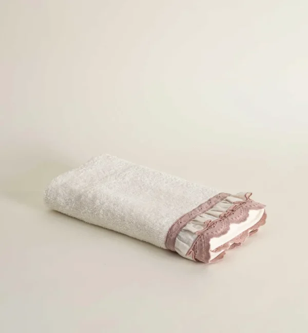 Ecocotton Alessa Handdoek 100% Biologisch Katoen Kant Poeder 50x90 cm