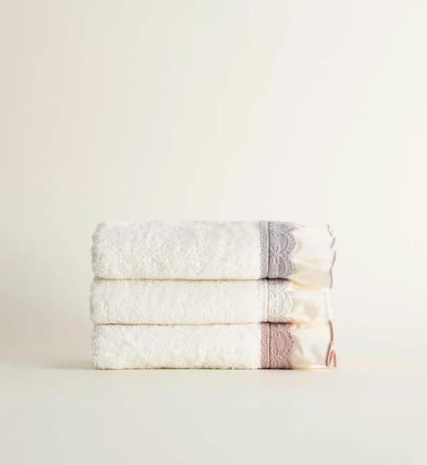 Ecocotton Alessa 3-Delige handdoek 100% Biologisch Katoen Crème-Poeder-Grijs 30X50cm