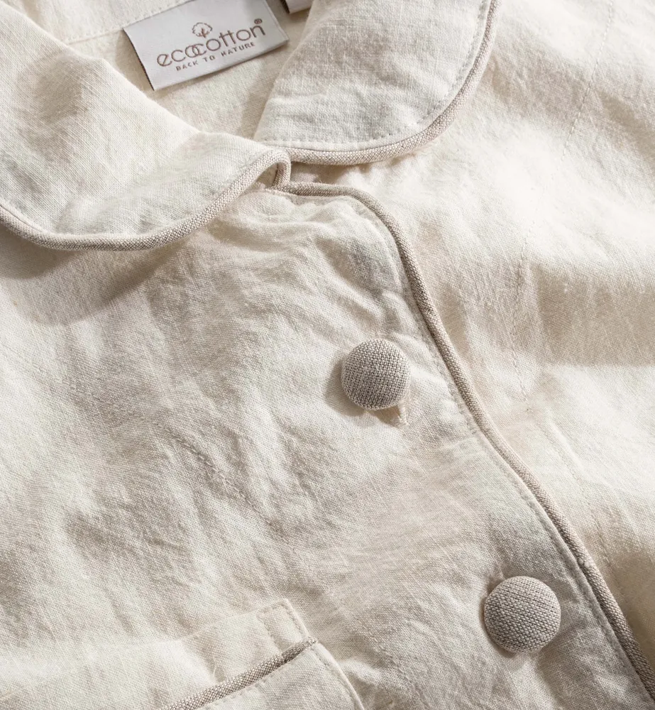 Ecocotton Reya Vrouwen Pyjama Set 100% Organisch Katoen Linnen Crème - Afbeelding 1