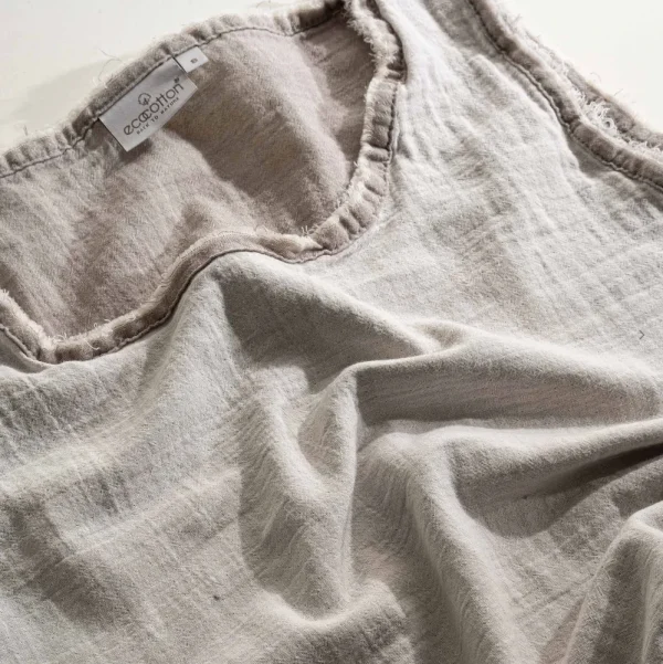 Ecocotton Melsa dames pyjama Set Met Short 100% biologisch katoen mousseline lichtgrijs