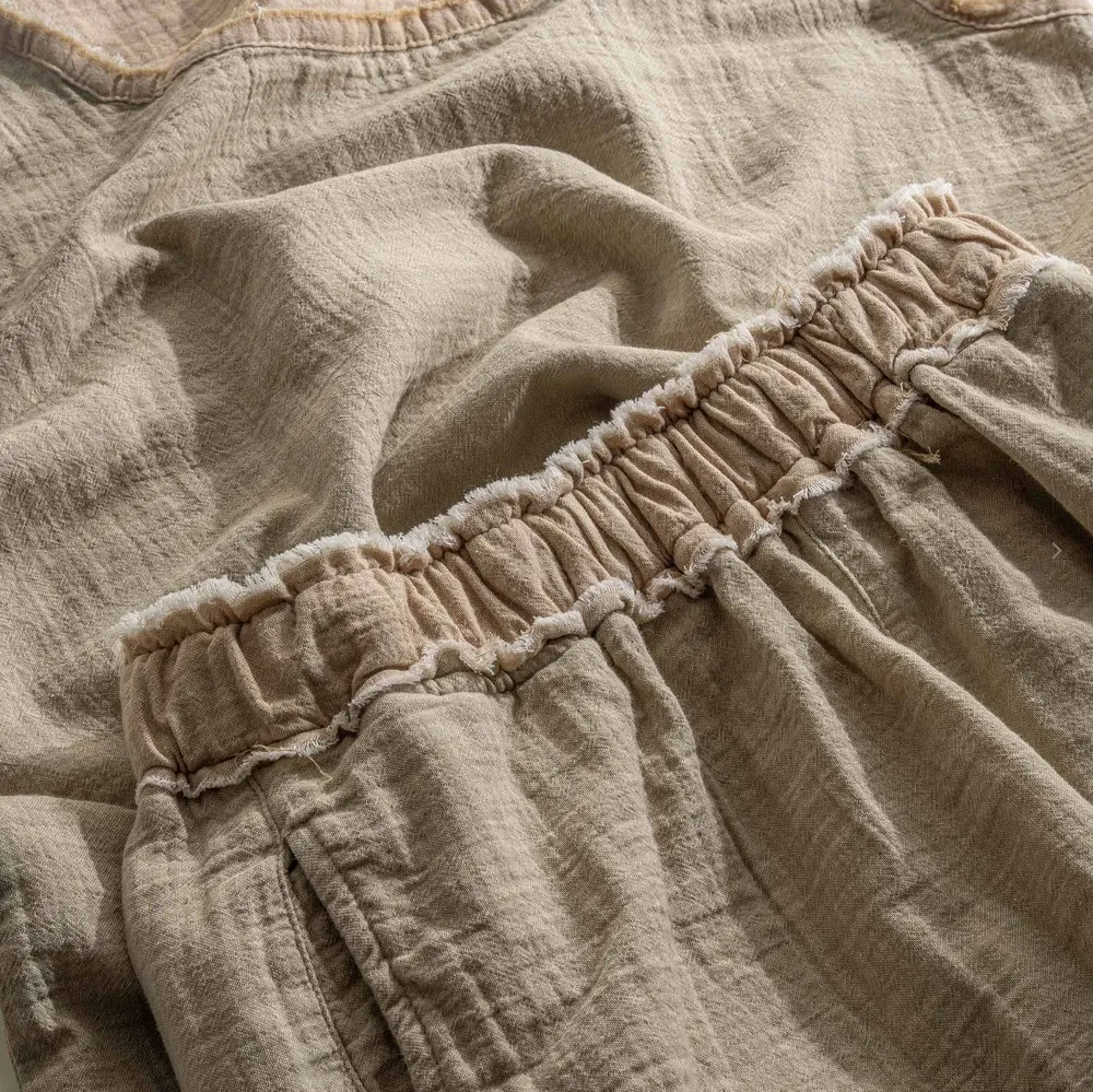 Ecocotton Melsa dames pyjama Set Met Short 100% biologisch katoen mousseline Beige - Afbeelding 2
