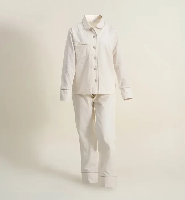 Ecocotton Reya Vrouwen Pyjama Set 100% Organisch Katoen Linnen Crème
