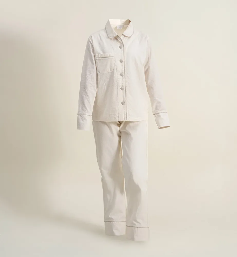 Ecocotton Reya Vrouwen Pyjama Set 100% Organisch Katoen Linnen Crème