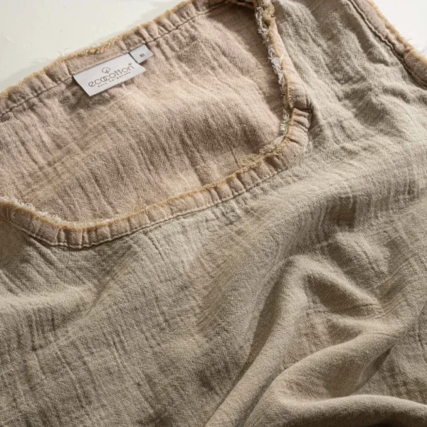 Ecocotton Melsa dames pyjama Set Met Short 100% biologisch katoen mousseline Beige
