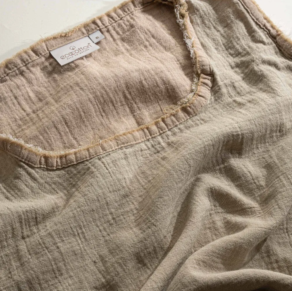 Ecocotton Melsa dames pyjama Set Met Short 100% biologisch katoen mousseline Beige - Afbeelding 1