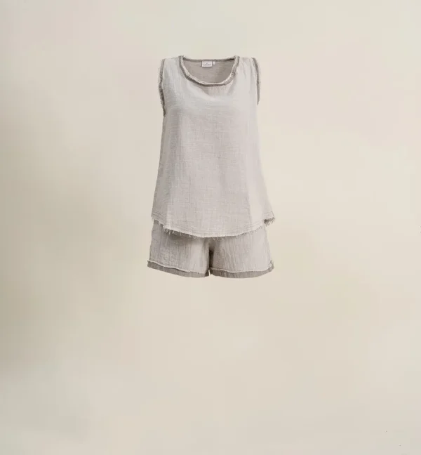 Ecocotton Melsa dames pyjama Set Met Short 100% biologisch katoen mousseline lichtgrijs