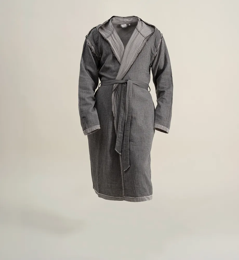 Ecocotton Melsa Heren ochtendkleed 100% biologisch katoen Mousseline Antraciet