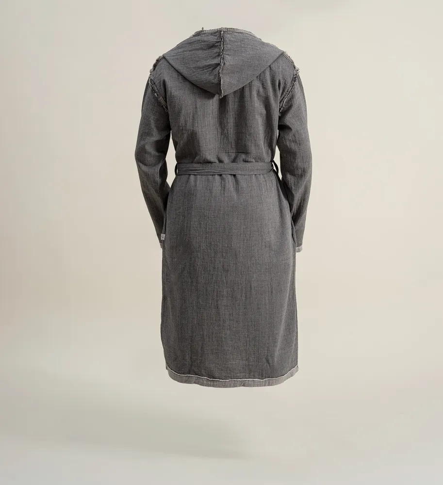 Ecocotton Melsa Heren ochtendkleed 100% biologisch katoen Mousseline Antraciet - Afbeelding 2