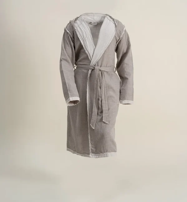 Ecocotton Melsa Heren ochtendkleed 100% biologisch katoen Mousseline Licht grijs