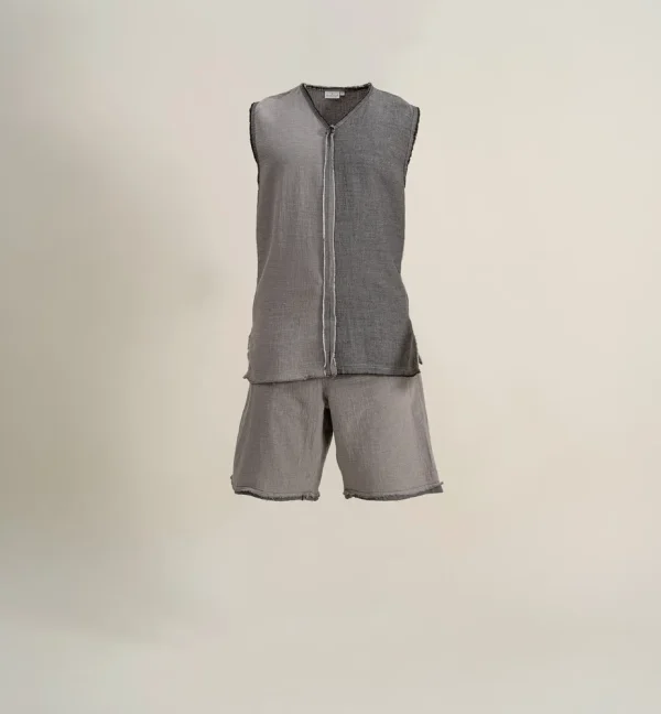 Ecocotton Melsa Heren Pyjama Set Met Short 100% Organisch Katoen Mousseline Antraciet