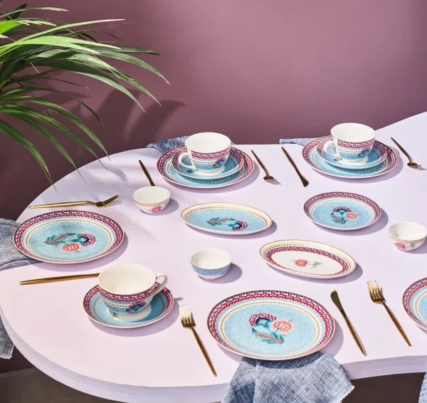 Karaca Forever Bone Spello 26-delige 6-persoons ontbijtset Blauw