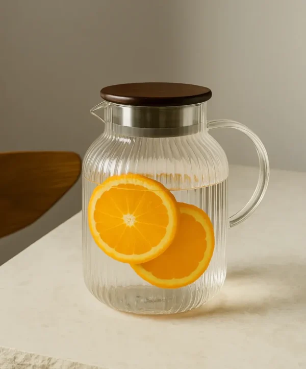Stripe Karaf met acacia deksel 1500 ml