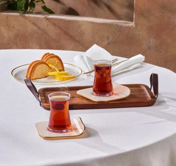 ​Karaca Retro Cream Square Tea Cup Set voor 6 personen, 12-delig