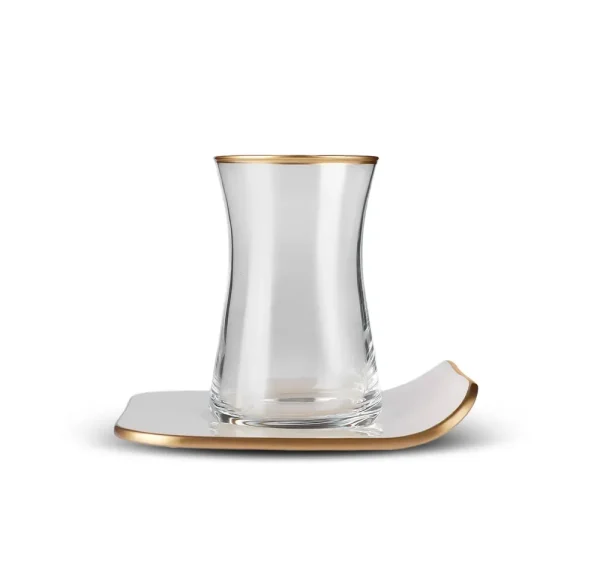 ​Karaca Retro Cream Square Tea Cup Set voor 6 personen, 12-delig