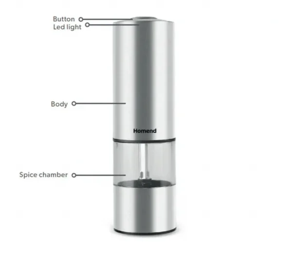 Homend Grindgo 6004UK Oplaadbare Kruidenmolen, Inox