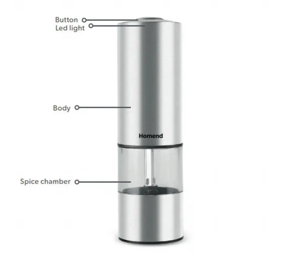 Homend Grindgo 6004UK Oplaadbare Kruidenmolen, Inox - Afbeelding 1