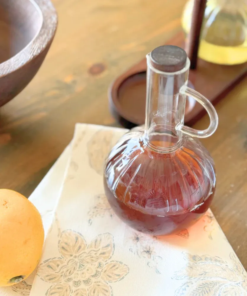 Stripe Acacia houten olie-en-azijnstel | Borosilicaatglas - Afbeelding 1