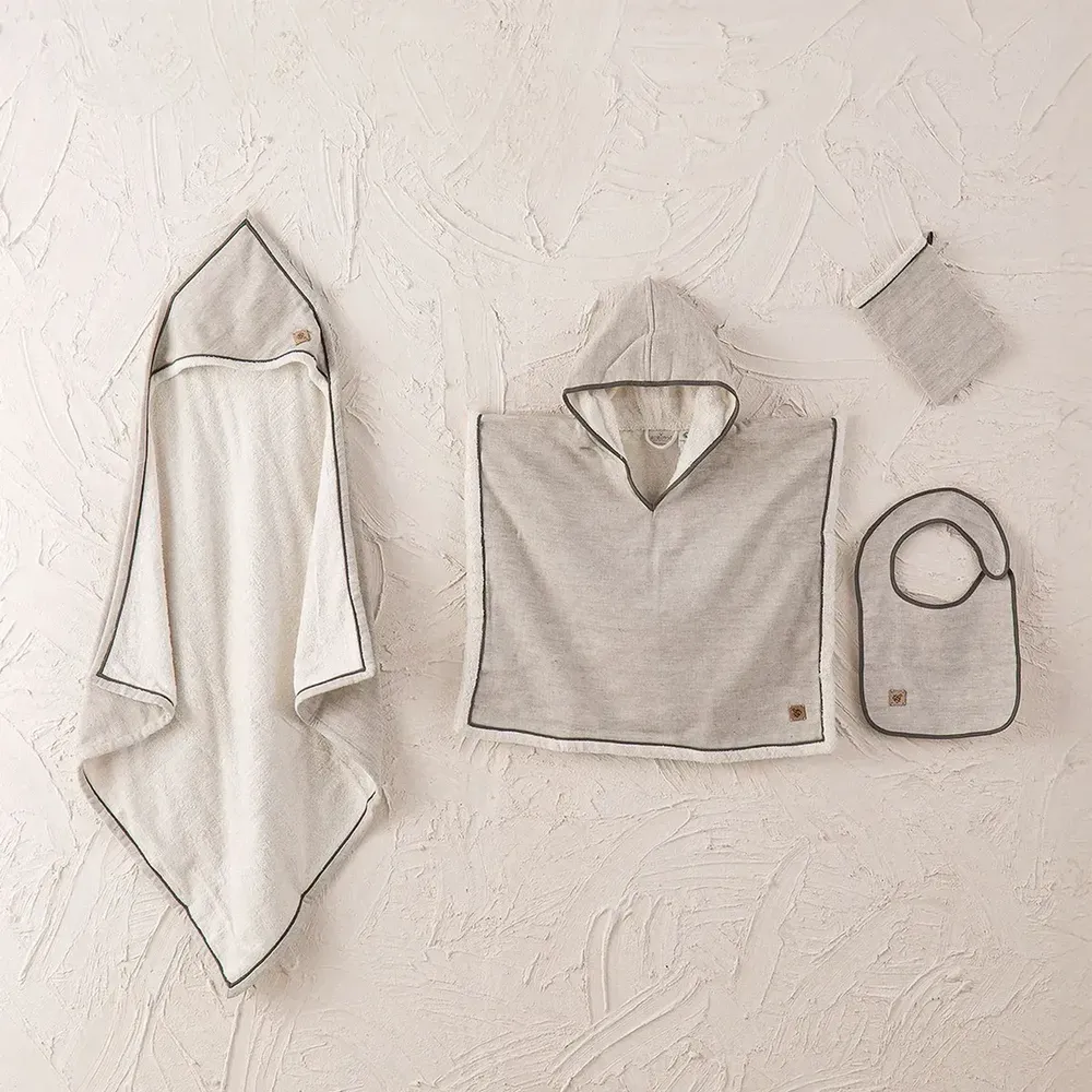 Ecocotton Hasna Poncho 100% Katoen Linnen Melange Grijs voor Jongens