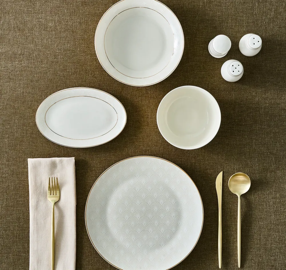 Karaca Elegance Bone Mandarin 53-delige serviesset voor 12 personen Goud - Afbeelding 2