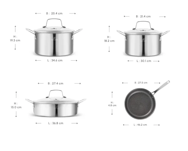 Karaca Ceramica Steel 3-PLY roestvrijstalen pannenset
