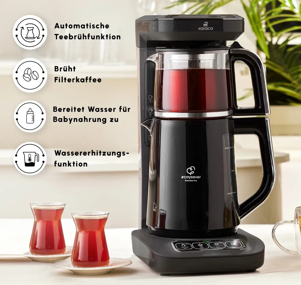 Karaca Caysever Robotea Pro 4 in 1 Sprekende Automatische Theemaker Waterkoker en Filterkoffiezetapparaat 2500W Zwart - Afbeelding 5