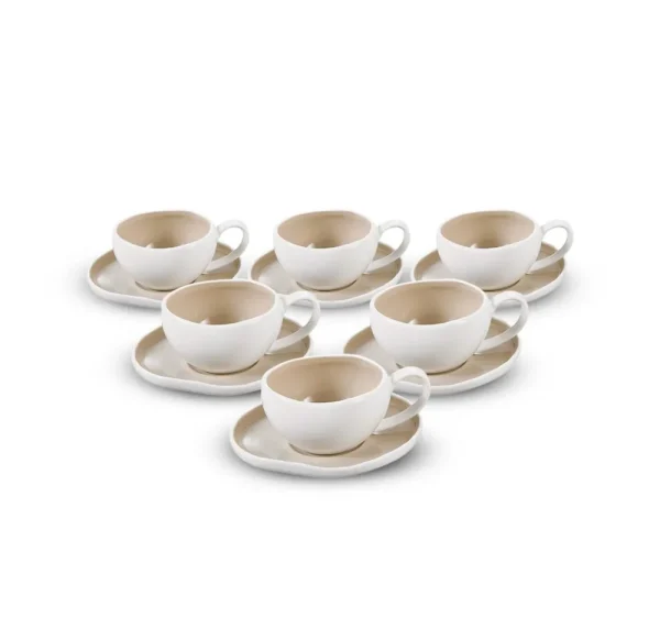 Sara Espressoset | Wit-Beige 12-Delig