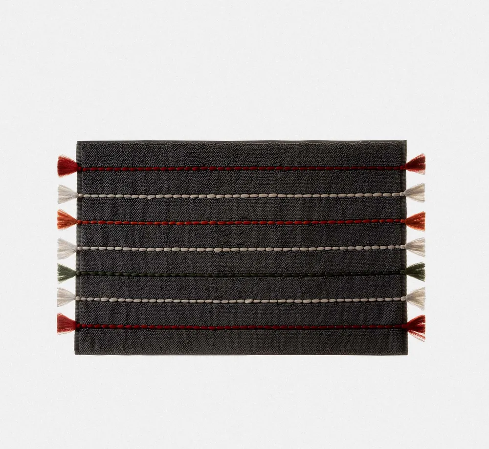 Ecocotton Katari Badmat 100% Katoen Handgeborduurd Antraciet 50x80cm