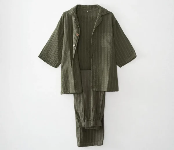 Ecocotton Zeyna Heren Pyjamaset Biologisch Katoenen Mousseline Groen
