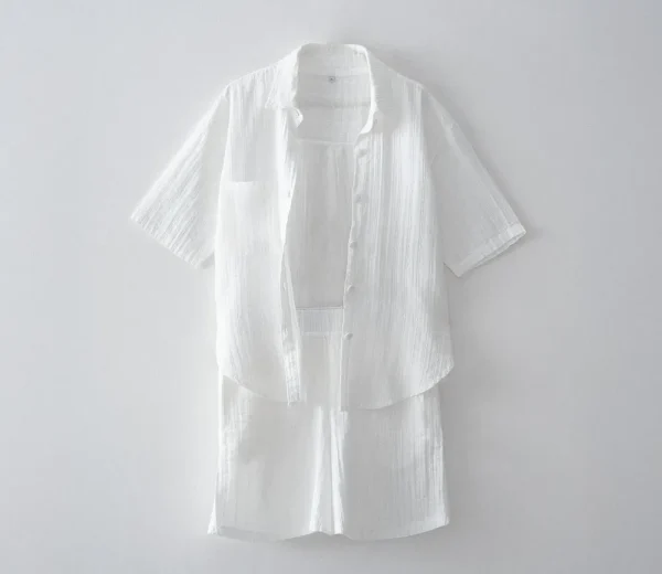 Ecocotton Zeyna Korte Dames Pyjamaset Biologisch Katoenen Mousseline Crème